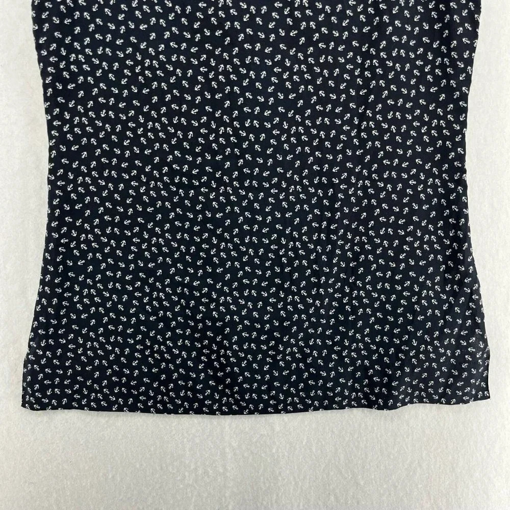 Ann Taylor Button-Up Shirt Women's Sz S Black Anchor Print Collared Side Slit - Picture 8 of 11